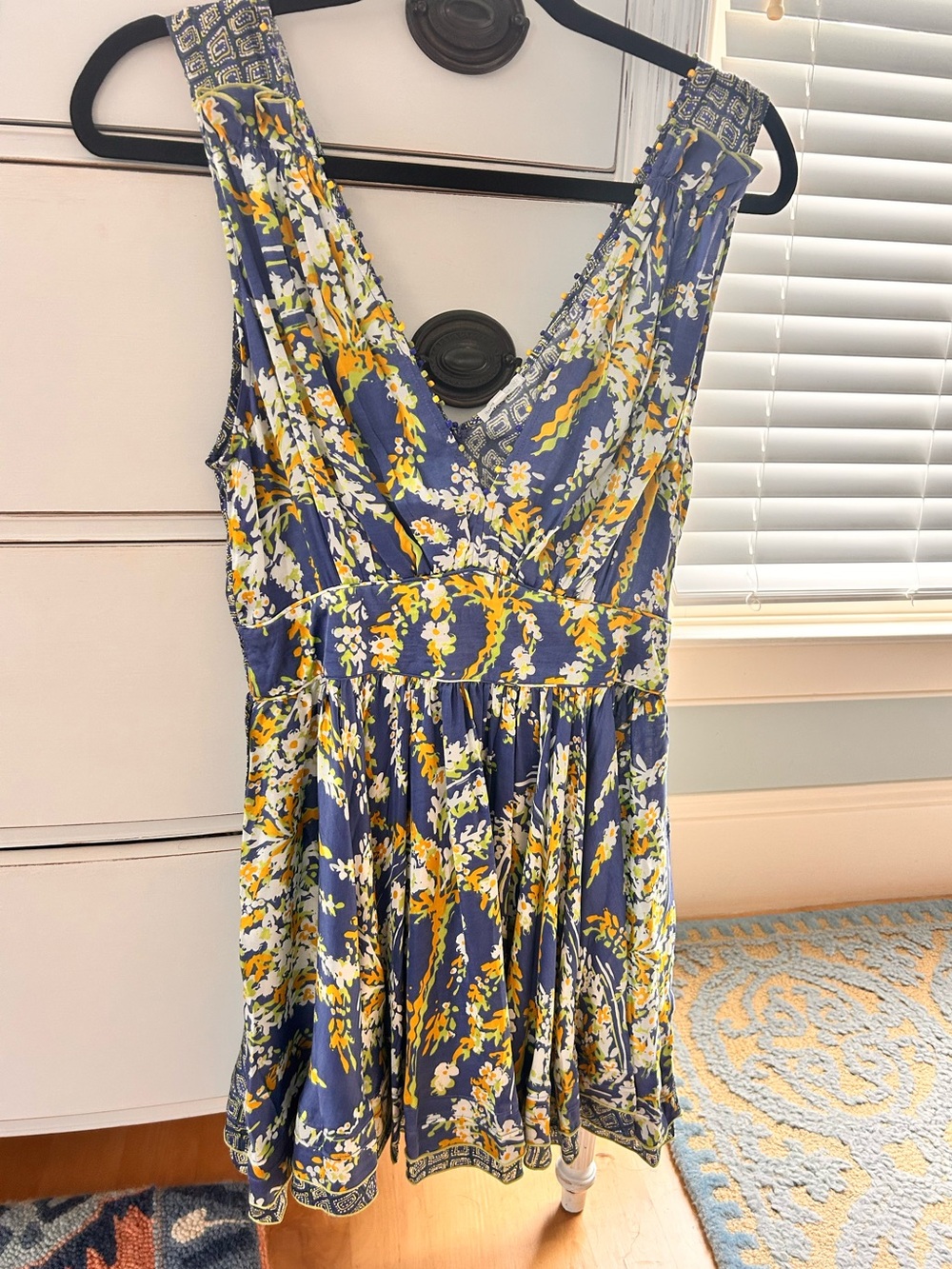 Poupette St. Barth Blue Floral V-Neck “Bessie” Mini Dress NWT